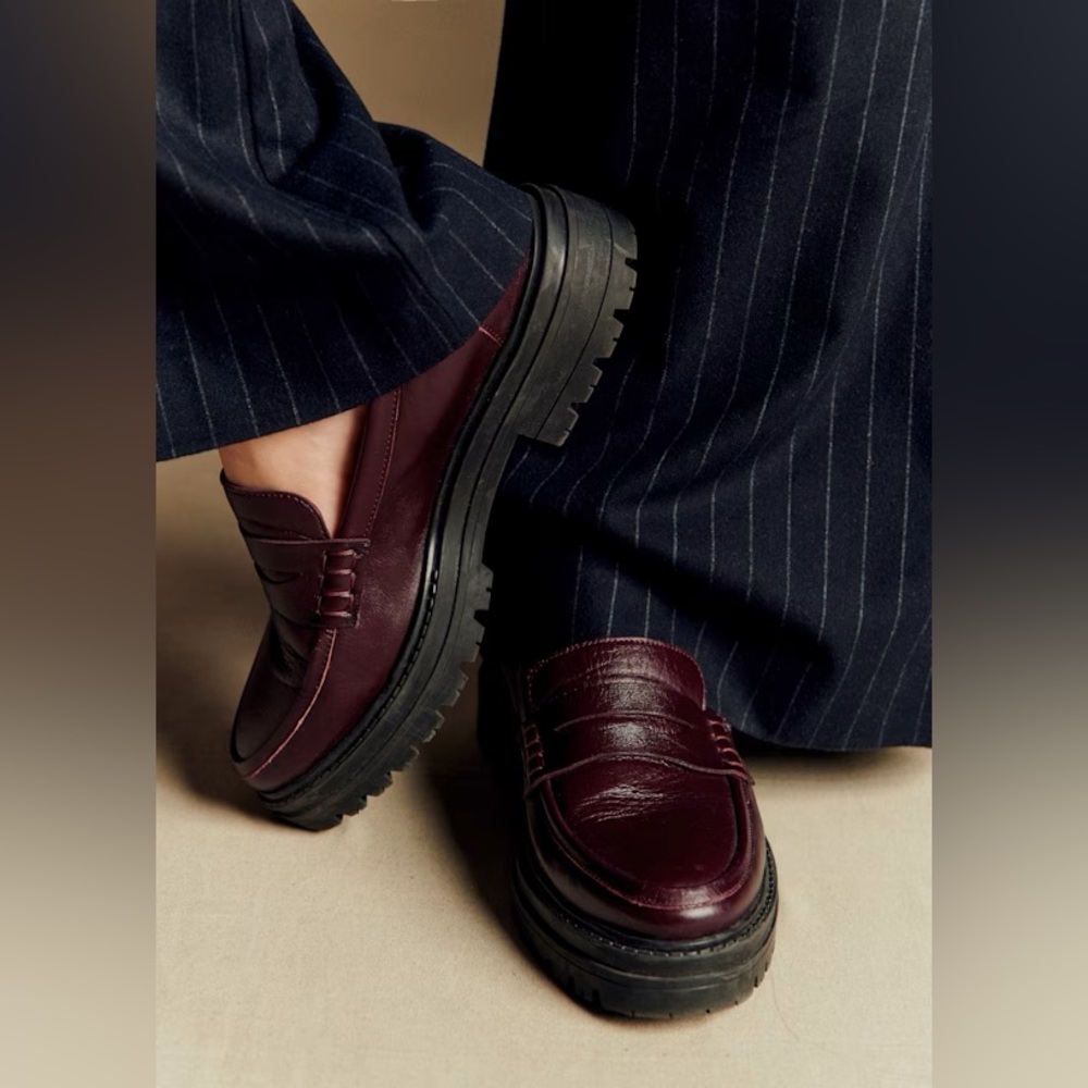 Sezane burgundy Albane loafers shoes chunky leather size 41 10